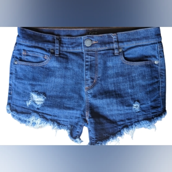 EUC LOFT Outlet dark wash 5 pocket cut off jean shorts frayed hem zip button fly - Picture 1 of 9